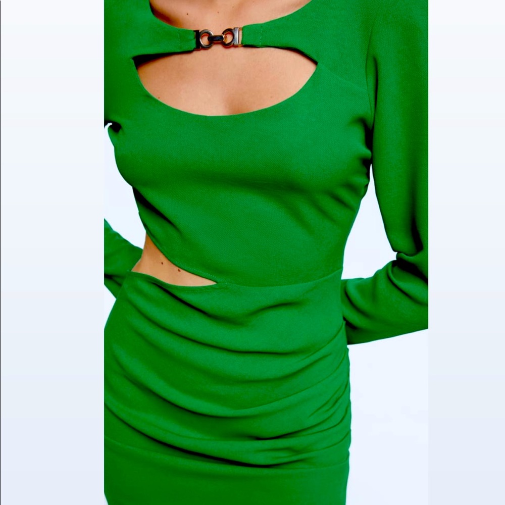 Zara green long sleeve cut out dressM